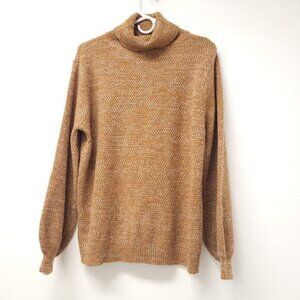 Zenana Womens Long Sleeve Turtleneck Sweater Size M Brown Pullover Ballon Sleeve